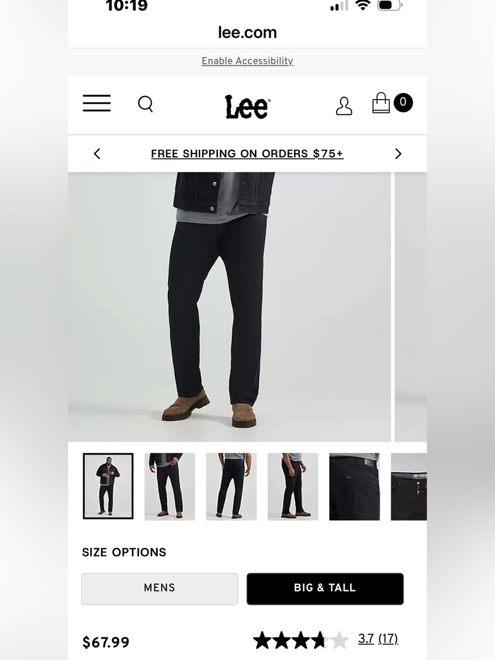 Lee Men's Black Straight-Leg Pants 38X30